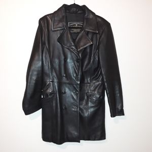 Express leather pea coat